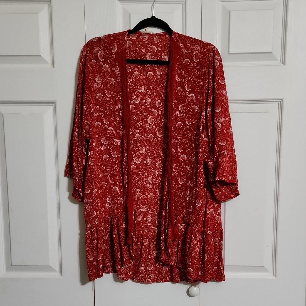Maurices Red Floral Kimono